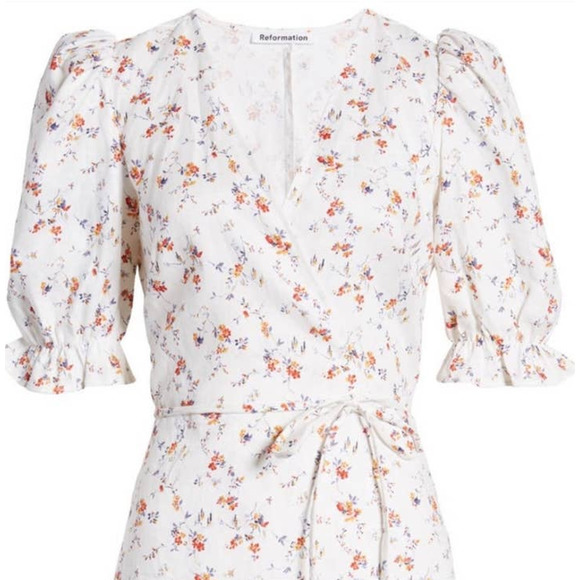 Reformation NWT Carmelo Floral V-Neck Short Sleeve Dress Large - Picture 2 of 4